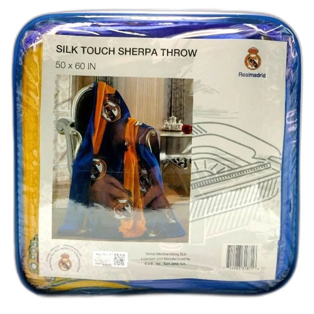 Real Madrid Silk Touch Sherpa Lined Throw Blanket Official Lic Team Logo 50 x 60